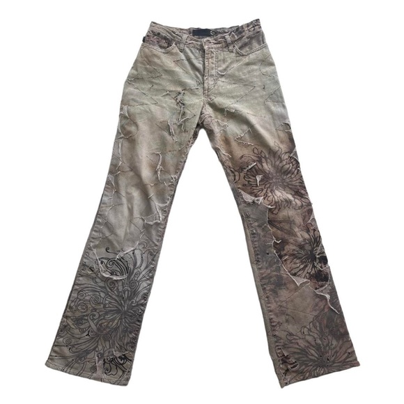 Just Cavalli by Roberto Cavalli distressed floral jeans with netted layering - Picture 1 of 3